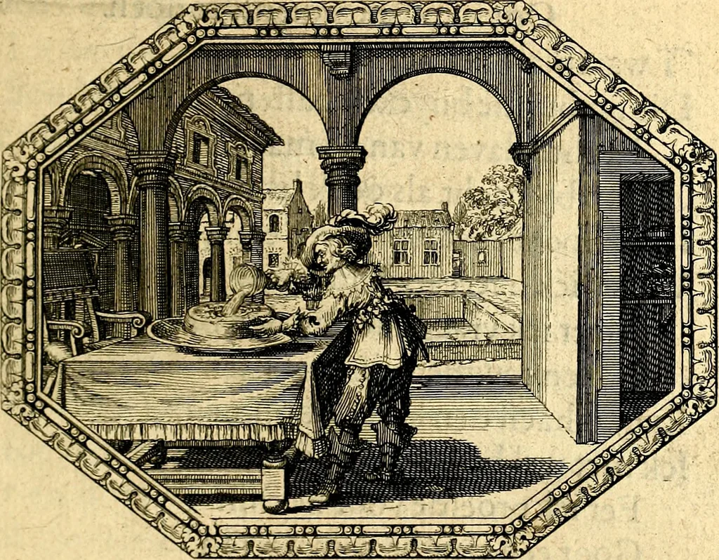 An illustration from Des wereldts proef-steen, ofte, De ydelheydt door de waerheyd beschuldight ende overtuyght van valscheydt, 1643, leaf 110