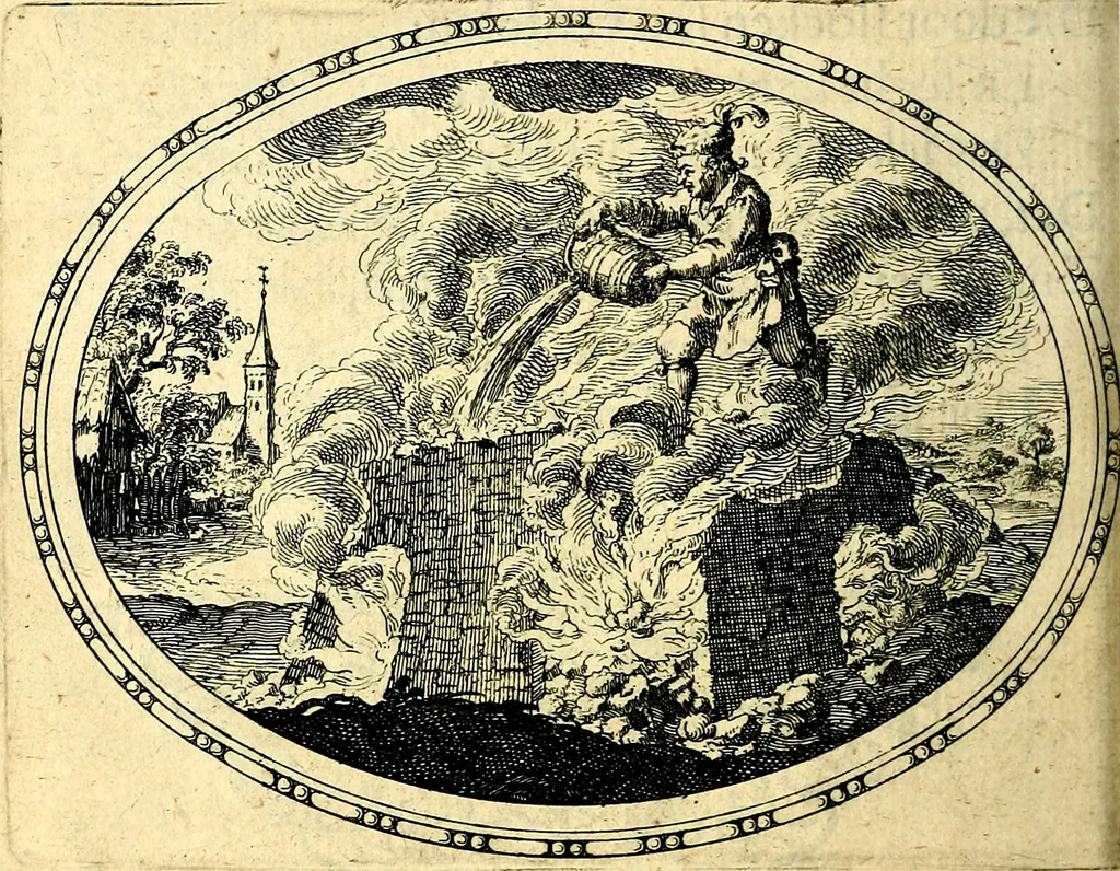 An illustration from Des wereldts proef-steen, ofte, De ydelheydt door de waerheyd beschuldight ende overtuyght van valscheydt, 1643, leaf 117