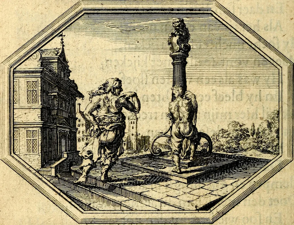 An illustration from Des wereldts proef-steen, ofte, De ydelheydt door de waerheyd beschuldight ende overtuyght van valscheydt, 1643, leaf 139