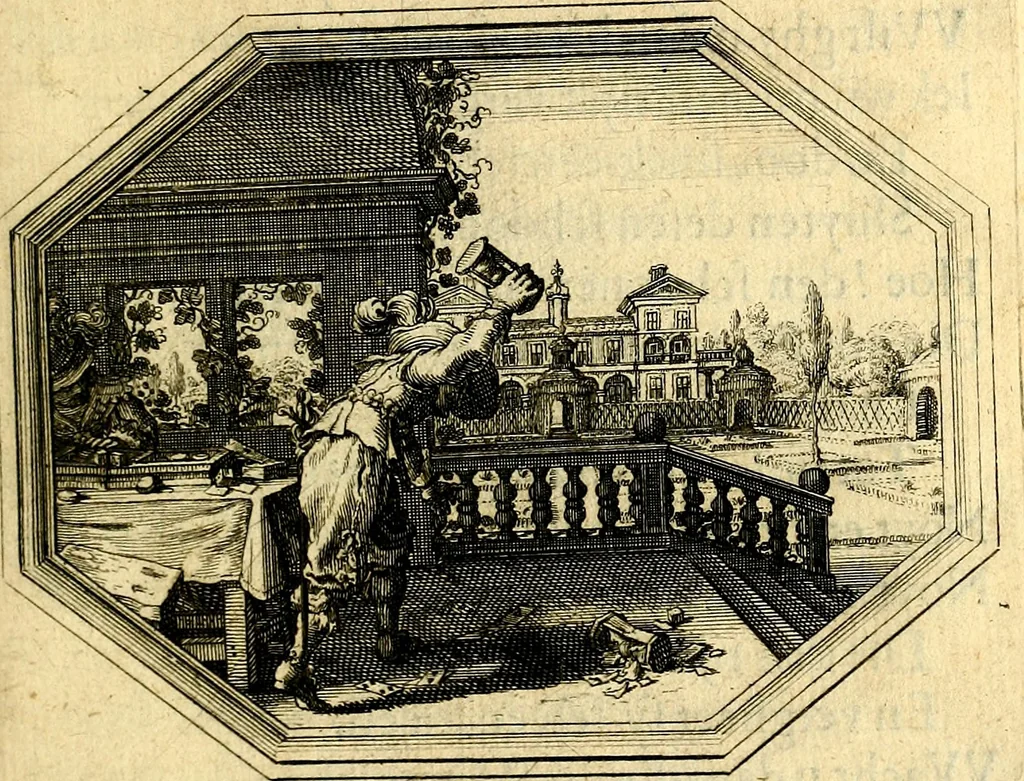 An illustration from Des wereldts proef-steen, ofte, De ydelheydt door de waerheyd beschuldight ende overtuyght van valscheydt, 1643, leaf 180