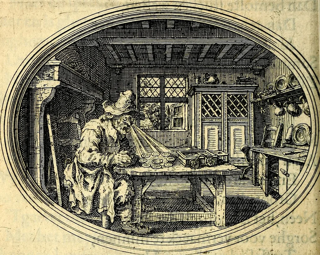 An illustration from Des wereldts proef-steen, ofte, De ydelheydt door de waerheyd beschuldight ende overtuyght van valscheydt, 1643, leaf 245