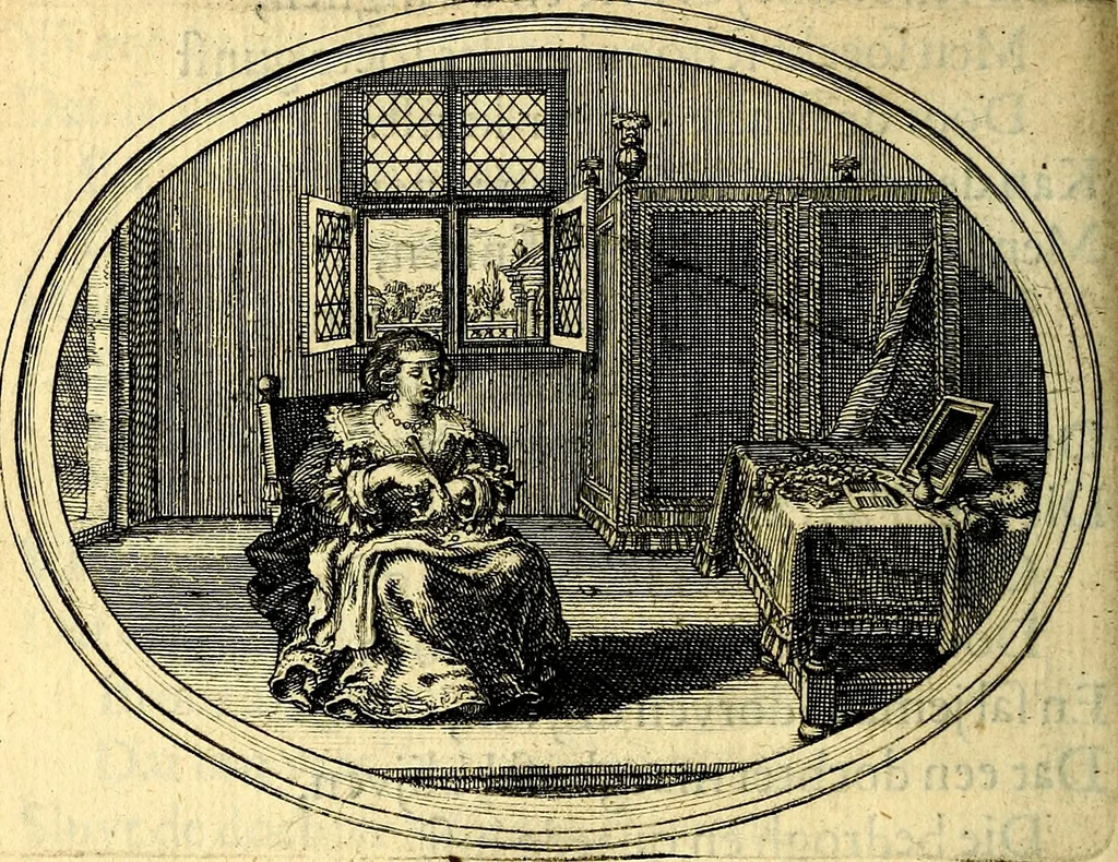 An illustration from Des wereldts proef-steen, ofte, De ydelheydt door de waerheyd beschuldight ende overtuyght van valscheydt, 1643, leaf 311