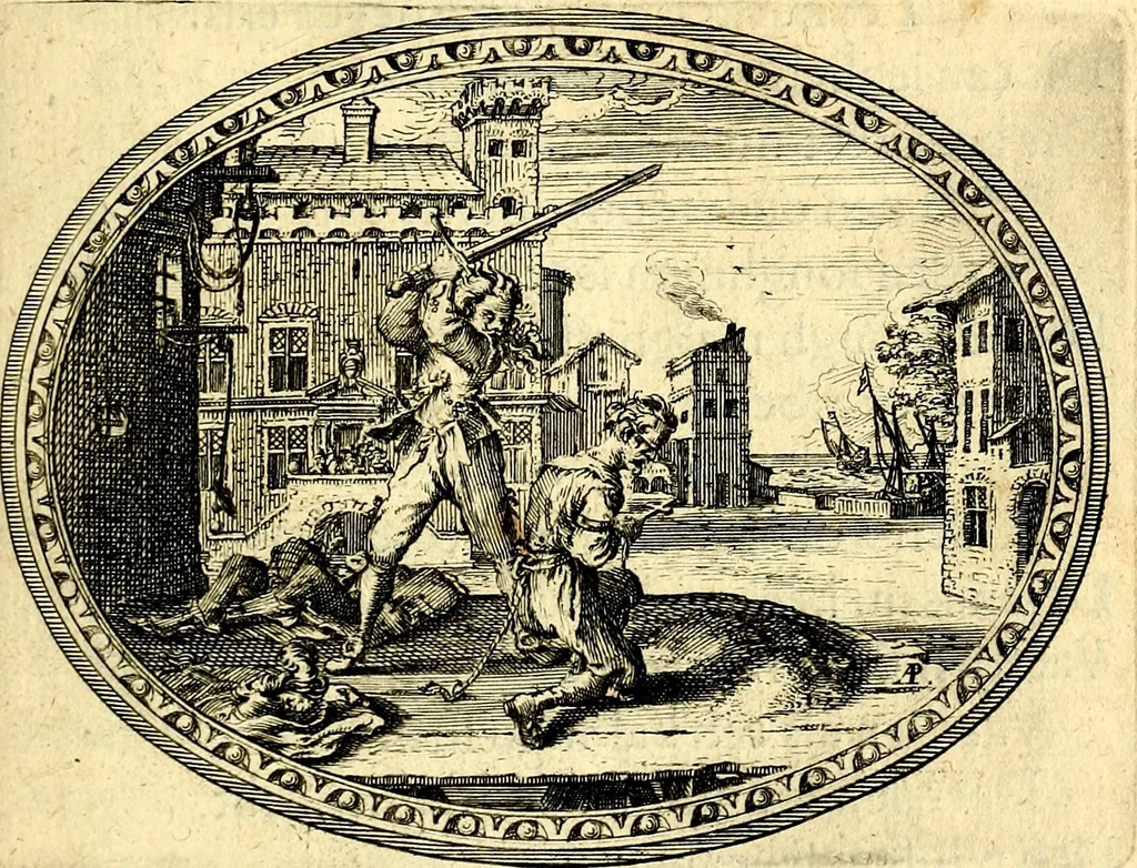 An illustration from Des wereldts proef-steen, ofte, De ydelheydt door de waerheyd beschuldight ende overtuyght van valscheydt, 1643, leaf 390