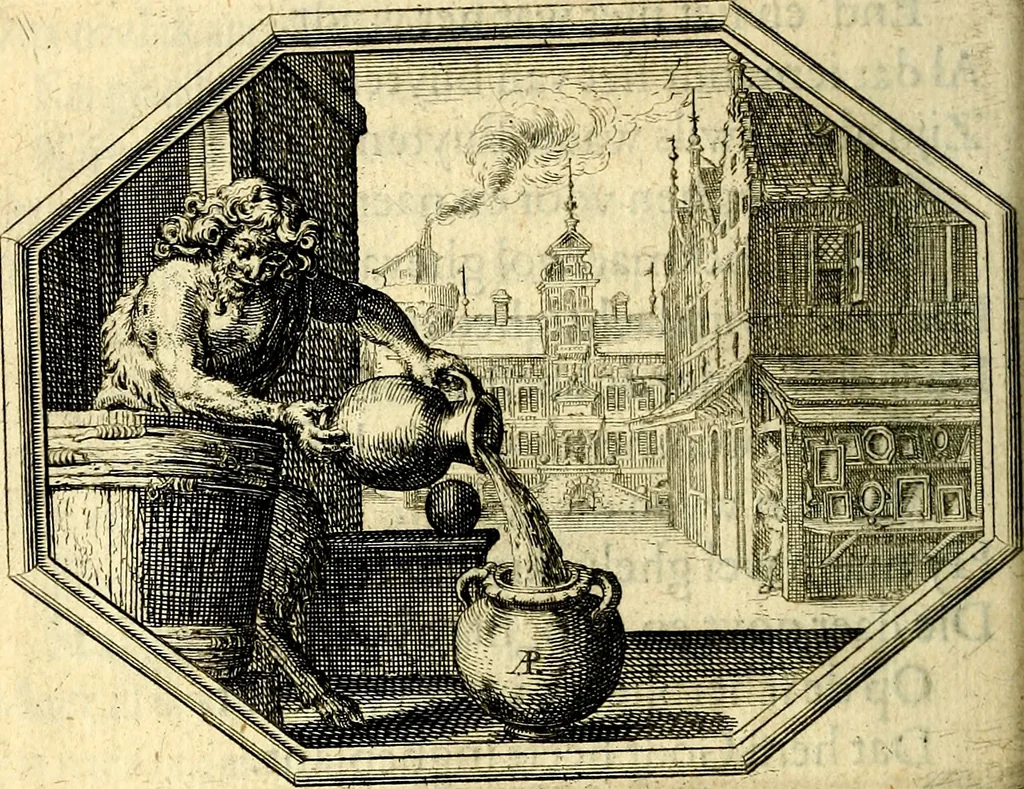 An illustration from Des wereldts proef-steen, ofte, De ydelheydt door de waerheyd beschuldight ende overtuyght van valscheydt, 1643, leaf 45