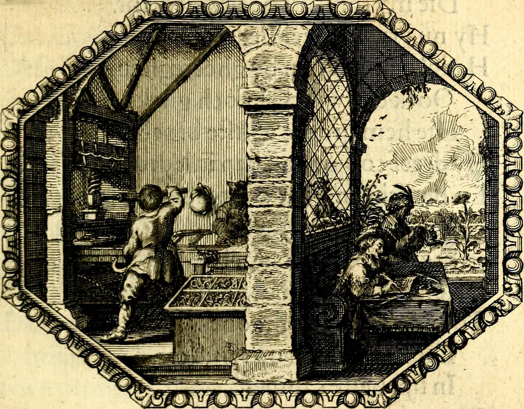 An illustration from Des wereldts proef-steen, ofte, De ydelheydt door de waerheyd beschuldight ende overtuyght van valscheydt, 1643, leaf 54