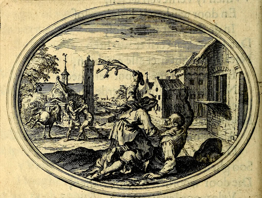 An illustration from Des wereldts proef-steen, ofte, De ydelheydt door de waerheyd beschuldight ende overtuyght van valscheydt, 1643, leaf 61
