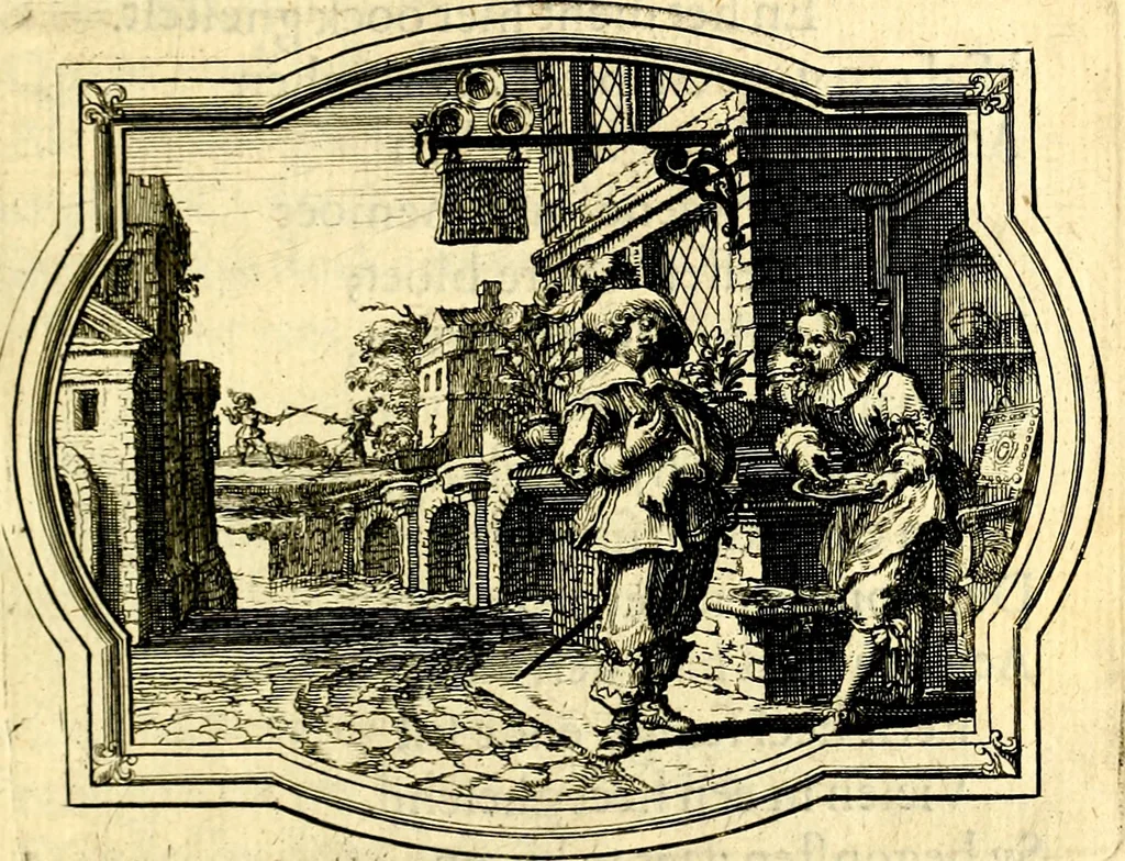 An illustration from Des wereldts proef-steen, ofte, De ydelheydt door de waerheyd beschuldight ende overtuyght van valscheydt, 1643, leaf 98