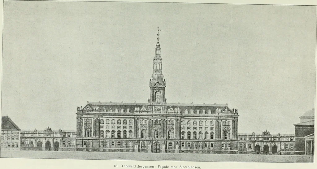 An illustration from Det danske slot, kongens, rigets, rettens, folkets : om projekterne til Kristiansborgs genopførelse, 1905, leaf 22