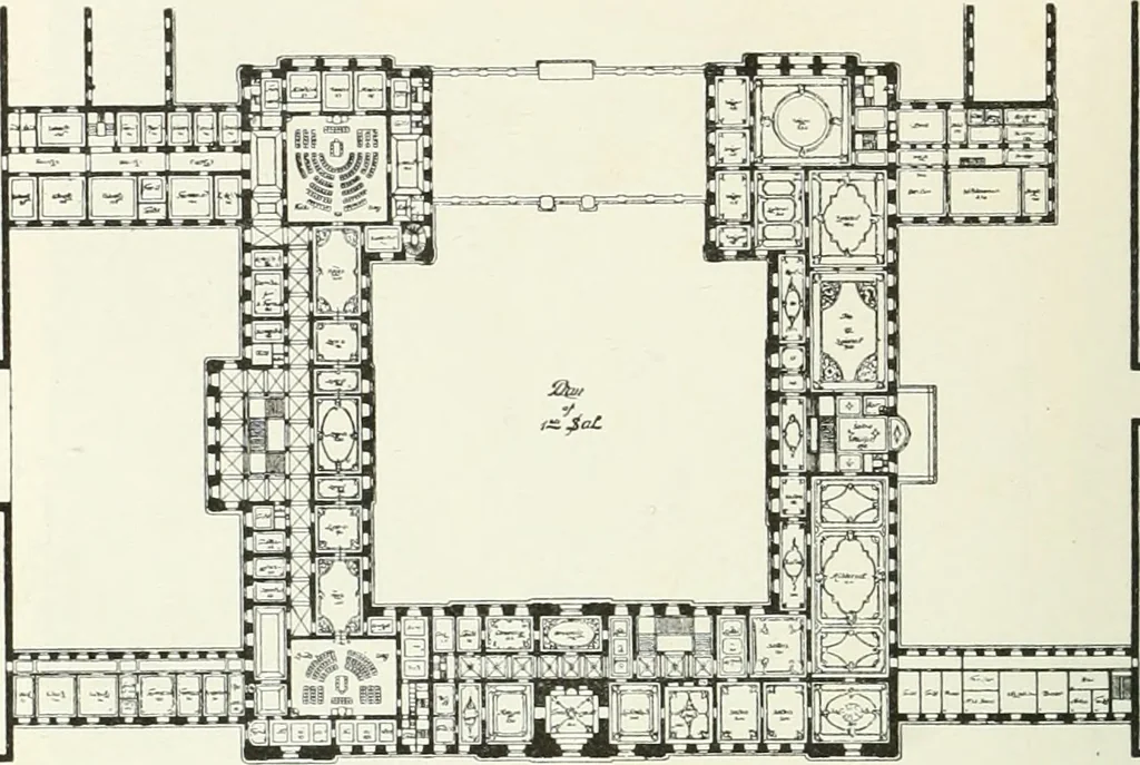 An illustration from Det danske slot, kongens, rigets, rettens, folkets : om projekterne til Kristiansborgs genopførelse, 1905, leaf 23