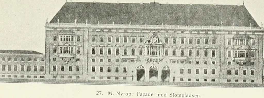 An illustration from Det danske slot, kongens, rigets, rettens, folkets : om projekterne til Kristiansborgs genopførelse, 1905, leaf 33