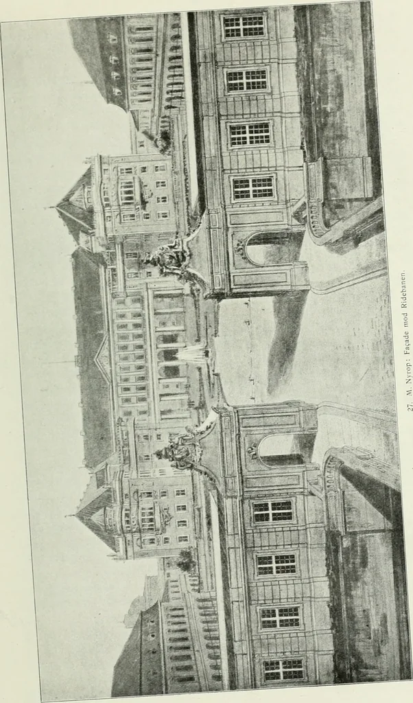 An illustration from Det danske slot, kongens, rigets, rettens, folkets : om projekterne til Kristiansborgs genopførelse, 1905, leaf 34