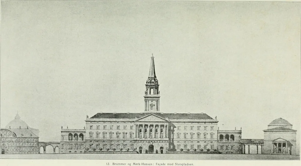 An illustration from Det danske slot, kongens, rigets, rettens, folkets : om projekterne til Kristiansborgs genopførelse, 1905, leaf 40