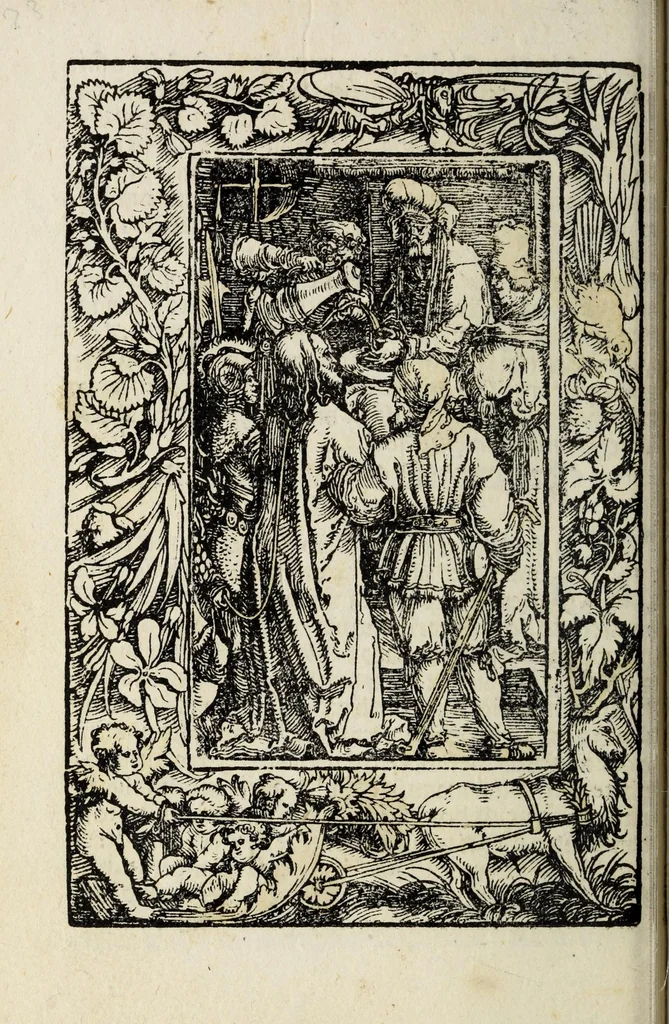 An illustration from Deuotissime meditationes de vita beneficiis et passio[n]e saluatoris Iesu Chr[ist]i cu[m] gratiaru[m] actione, 1520, leaf 80