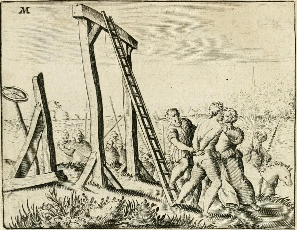 An illustration from De vernieuwde gulden winckel der kunstliebende Nederlanders : waer in den mensche door poëtische, historische en morale leeringen, vertoont wort, hoedanigh hy zijn leven, handel ende wandel, zedighlijck, eerbaerlijck en vermakelijck sal overbrengen : hier is by ghevoeght het tweede deel, waer in 't vvelvaren der vereenighde Nederlanden, en de droeve vvtvaert van Henricus de Grote, coningh van Vranckrijck en Navarre, &c. : nessens andere stichtelijcke dinghen, den konst-beminders worden voor oogen ghestelt, 1622, leaf 103