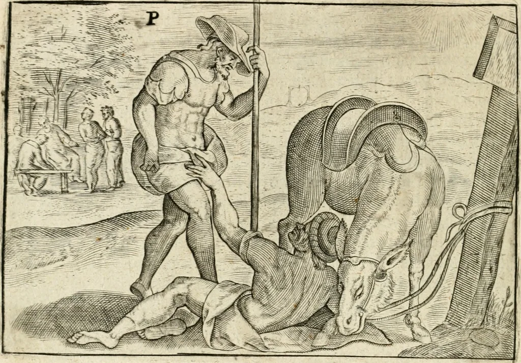 An illustration from De vernieuwde gulden winckel der kunstliebende Nederlanders : waer in den mensche door poëtische, historische en morale leeringen, vertoont wort, hoedanigh hy zijn leven, handel ende wandel, zedighlijck, eerbaerlijck en vermakelijck sal overbrengen : hier is by ghevoeght het tweede deel, waer in 't vvelvaren der vereenighde Nederlanden, en de droeve vvtvaert van Henricus de Grote, coningh van Vranckrijck en Navarre, &c. : nessens andere stichtelijcke dinghen, den konst-beminders worden voor oogen ghestelt, 1622, leaf 121