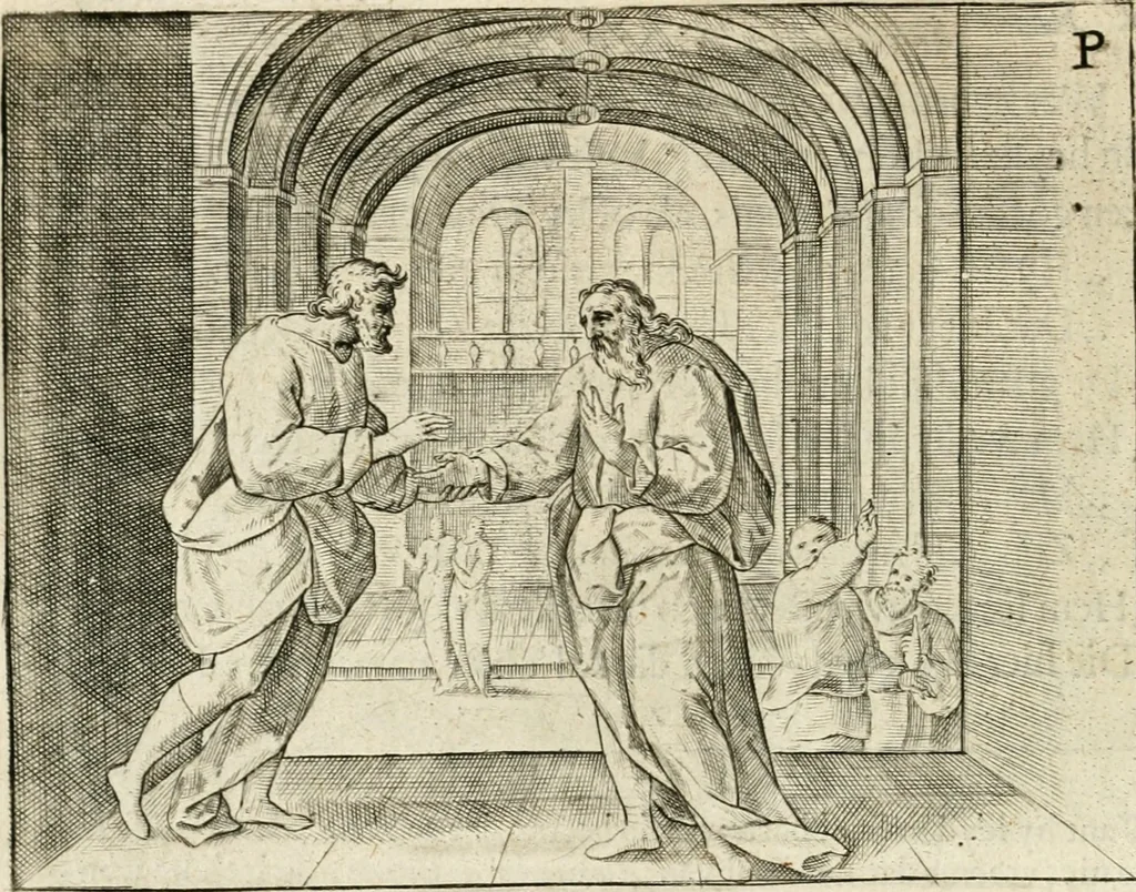 An illustration from De vernieuwde gulden winckel der kunstliebende Nederlanders : waer in den mensche door poëtische, historische en morale leeringen, vertoont wort, hoedanigh hy zijn leven, handel ende wandel, zedighlijck, eerbaerlijck en vermakelijck sal overbrengen : hier is by ghevoeght het tweede deel, waer in 't vvelvaren der vereenighde Nederlanden, en de droeve vvtvaert van Henricus de Grote, coningh van Vranckrijck en Navarre, &c. : nessens andere stichtelijcke dinghen, den konst-beminders worden voor oogen ghestelt, 1622, leaf 125