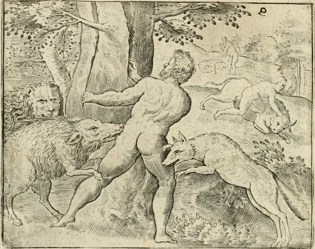An illustration from De vernieuwde gulden winckel der kunstliebende Nederlanders : waer in den mensche door poëtische, historische en morale leeringen, vertoont wort, hoedanigh hy zijn leven, handel ende wandel, zedighlijck, eerbaerlijck en vermakelijck sal overbrengen : hier is by ghevoeght het tweede deel, waer in 't vvelvaren der vereenighde Nederlanden, en de droeve vvtvaert van Henricus de Grote, coningh van Vranckrijck en Navarre, &c. : nessens andere stichtelijcke dinghen, den konst-beminders worden voor oogen ghestelt, 1622, leaf 129