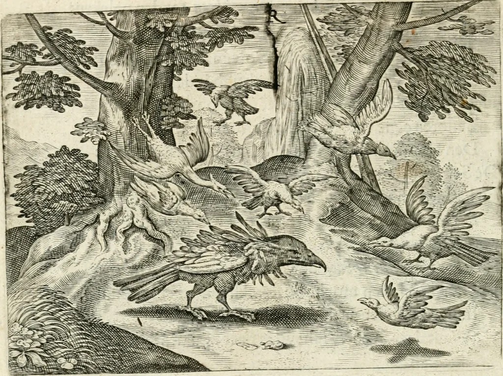 An illustration from De vernieuwde gulden winckel der kunstliebende Nederlanders : waer in den mensche door poëtische, historische en morale leeringen, vertoont wort, hoedanigh hy zijn leven, handel ende wandel, zedighlijck, eerbaerlijck en vermakelijck sal overbrengen : hier is by ghevoeght het tweede deel, waer in 't vvelvaren der vereenighde Nederlanden, en de droeve vvtvaert van Henricus de Grote, coningh van Vranckrijck en Navarre, &c. : nessens andere stichtelijcke dinghen, den konst-beminders worden voor oogen ghestelt, 1622, leaf 143