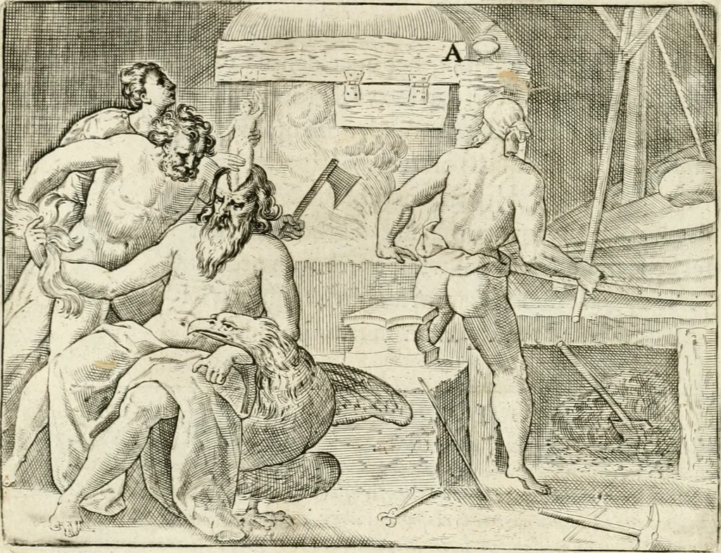 An illustration from De vernieuwde gulden winckel der kunstliebende Nederlanders : waer in den mensche door poëtische, historische en morale leeringen, vertoont wort, hoedanigh hy zijn leven, handel ende wandel, zedighlijck, eerbaerlijck en vermakelijck sal overbrengen : hier is by ghevoeght het tweede deel, waer in 't vvelvaren der vereenighde Nederlanden, en de droeve vvtvaert van Henricus de Grote, coningh van Vranckrijck en Navarre, &c. : nessens andere stichtelijcke dinghen, den konst-beminders worden voor oogen ghestelt, 1622, leaf 17