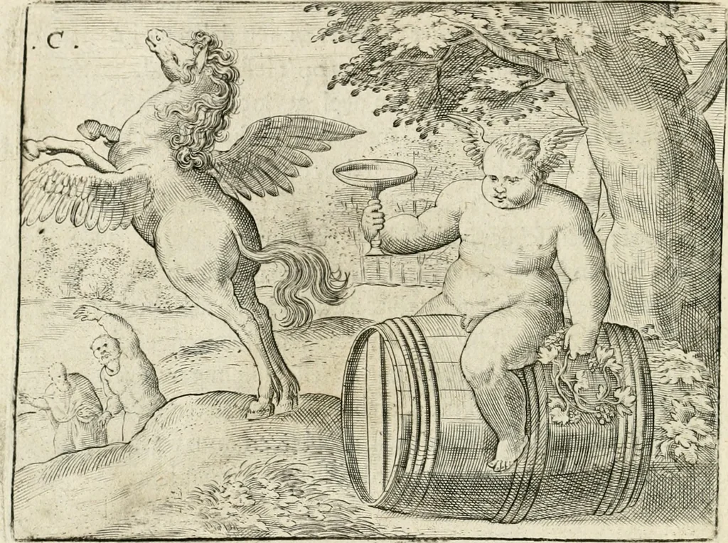An illustration from De vernieuwde gulden winckel der kunstliebende Nederlanders : waer in den mensche door poëtische, historische en morale leeringen, vertoont wort, hoedanigh hy zijn leven, handel ende wandel, zedighlijck, eerbaerlijck en vermakelijck sal overbrengen : hier is by ghevoeght het tweede deel, waer in 't vvelvaren der vereenighde Nederlanden, en de droeve vvtvaert van Henricus de Grote, coningh van Vranckrijck en Navarre, &c. : nessens andere stichtelijcke dinghen, den konst-beminders worden voor oogen ghestelt, 1622, leaf 29
