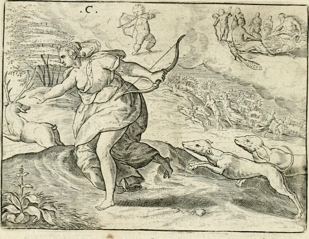 An illustration from De vernieuwde gulden winckel der kunstliebende Nederlanders : waer in den mensche door poëtische, historische en morale leeringen, vertoont wort, hoedanigh hy zijn leven, handel ende wandel, zedighlijck, eerbaerlijck en vermakelijck sal overbrengen : hier is by ghevoeght het tweede deel, waer in 't vvelvaren der vereenighde Nederlanden, en de droeve vvtvaert van Henricus de Grote, coningh van Vranckrijck en Navarre, &c. : nessens andere stichtelijcke dinghen, den konst-beminders worden voor oogen ghestelt, 1622, leaf 33