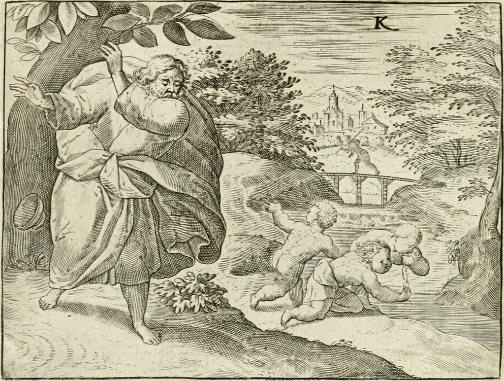 An illustration from De vernieuwde gulden winckel der kunstliebende Nederlanders : waer in den mensche door poëtische, historische en morale leeringen, vertoont wort, hoedanigh hy zijn leven, handel ende wandel, zedighlijck, eerbaerlijck en vermakelijck sal overbrengen : hier is by ghevoeght het tweede deel, waer in 't vvelvaren der vereenighde Nederlanden, en de droeve vvtvaert van Henricus de Grote, coningh van Vranckrijck en Navarre, &c. : nessens andere stichtelijcke dinghen, den konst-beminders worden voor oogen ghestelt, 1622, leaf 81