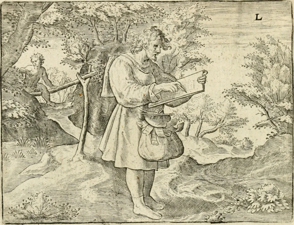 An illustration from De vernieuwde gulden winckel der kunstliebende Nederlanders : waer in den mensche door poëtische, historische en morale leeringen, vertoont wort, hoedanigh hy zijn leven, handel ende wandel, zedighlijck, eerbaerlijck en vermakelijck sal overbrengen : hier is by ghevoeght het tweede deel, waer in 't vvelvaren der vereenighde Nederlanden, en de droeve vvtvaert van Henricus de Grote, coningh van Vranckrijck en Navarre, &c. : nessens andere stichtelijcke dinghen, den konst-beminders worden voor oogen ghestelt, 1622, leaf 91