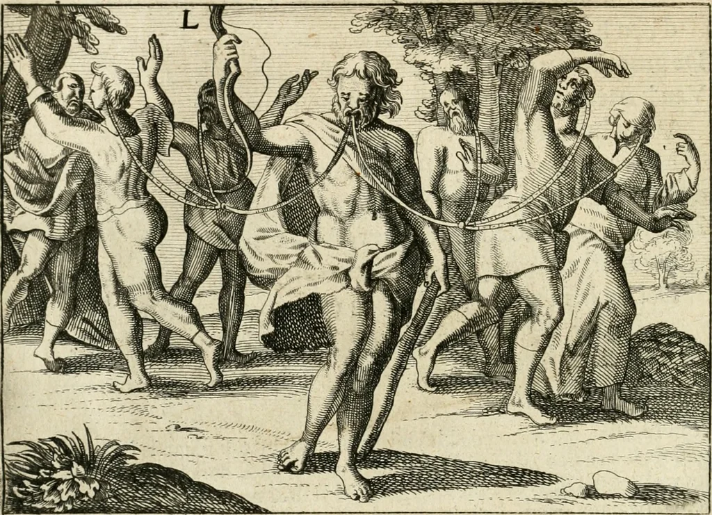 An illustration from De vernieuwde gulden winckel der kunstliebende Nederlanders : waer in den mensche door poëtische, historische en morale leeringen, vertoont wort, hoedanigh hy zijn leven, handel ende wandel, zedighlijck, eerbaerlijck en vermakelijck sal overbrengen : hier is by ghevoeght het tweede deel, waer in 't vvelvaren der vereenighde Nederlanden, en de droeve vvtvaert van Henricus de Grote, coningh van Vranckrijck en Navarre, &c. : nessens andere stichtelijcke dinghen, den konst-beminders worden voor oogen ghestelt, 1622, leaf 93