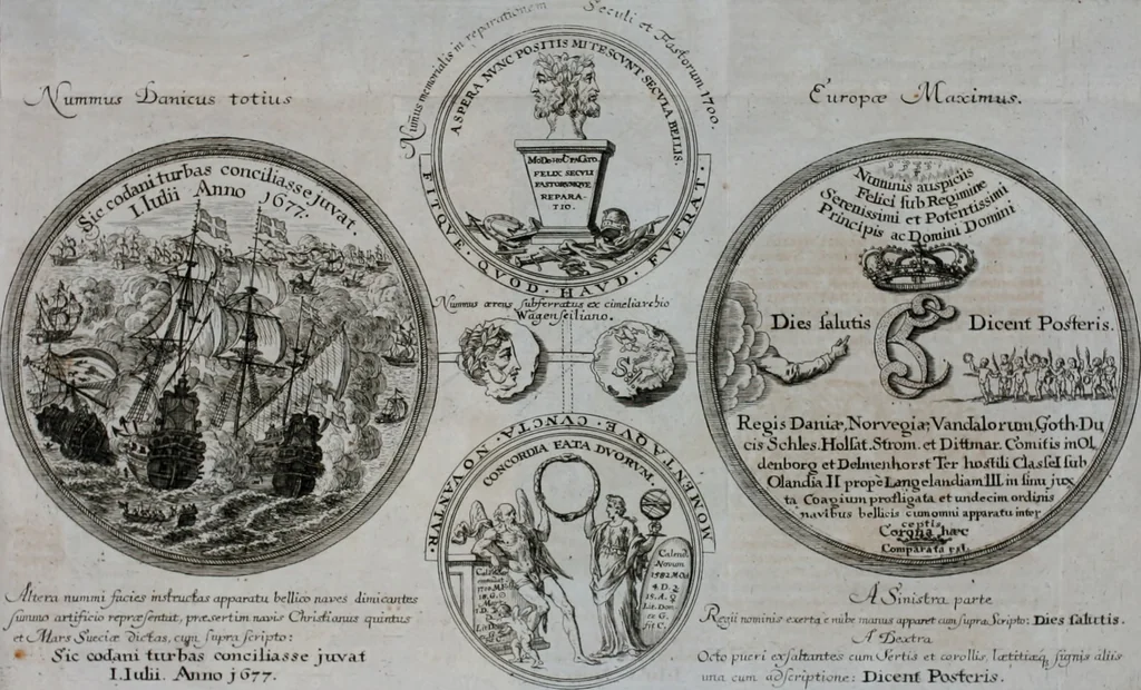 An illustration from De veteris numismatis potentia et qualitate lucubratio, occasione rubricae codicis de eodem argumento; sive, Cognitio totius rei numariae ad intelligentiam juris accommodata; accessit Dissertatio Juridica de numo unico, cum multis aliis cognitioni numorum conducentibus, 1701, leaf 14