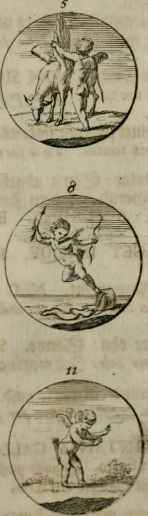 An illustration from Devises et emblemes anciennes & modernes, tirées des plus celebres auteurs, oder, Emblematische Gemüths-Vergnügung : bey Betrachtung siben hundert und funffzehen der curieusesten und ergötzlichen Sinn-Bildern, mit ihren zuständigen teutsch-lateinisch-französisch- und italianischen Beyschrifften, 1695, leaf 100