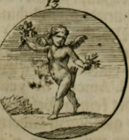 An illustration from Devises et emblemes anciennes & modernes, tirées des plus celebres auteurs, oder, Emblematische Gemüths-Vergnügung : bey Betrachtung siben hundert und funffzehen der curieusesten und ergötzlichen Sinn-Bildern, mit ihren zuständigen teutsch-lateinisch-französisch- und italianischen Beyschrifften, 1695, leaf 102