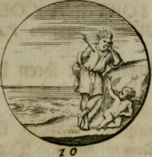 An illustration from Devises et emblemes anciennes & modernes, tirées des plus celebres auteurs, oder, Emblematische Gemüths-Vergnügung : bey Betrachtung siben hundert und funffzehen der curieusesten und ergötzlichen Sinn-Bildern, mit ihren zuständigen teutsch-lateinisch-französisch- und italianischen Beyschrifften, 1695, leaf 104