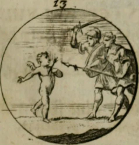 An illustration from Devises et emblemes anciennes & modernes, tirées des plus celebres auteurs, oder, Emblematische Gemüths-Vergnügung : bey Betrachtung siben hundert und funffzehen der curieusesten und ergötzlichen Sinn-Bildern, mit ihren zuständigen teutsch-lateinisch-französisch- und italianischen Beyschrifften, 1695, leaf 104