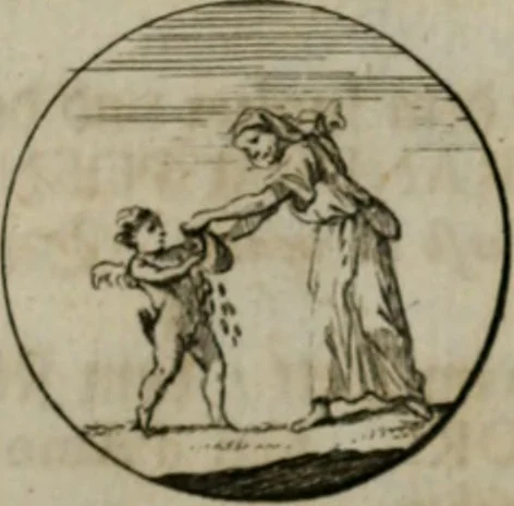 An illustration from Devises et emblemes anciennes & modernes, tirées des plus celebres auteurs, oder, Emblematische Gemüths-Vergnügung : bey Betrachtung siben hundert und funffzehen der curieusesten und ergötzlichen Sinn-Bildern, mit ihren zuständigen teutsch-lateinisch-französisch- und italianischen Beyschrifften, 1695, leaf 104