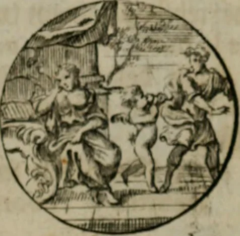 An illustration from Devises et emblemes anciennes & modernes, tirées des plus celebres auteurs, oder, Emblematische Gemüths-Vergnügung : bey Betrachtung siben hundert und funffzehen der curieusesten und ergötzlichen Sinn-Bildern, mit ihren zuständigen teutsch-lateinisch-französisch- und italianischen Beyschrifften, 1695, leaf 104
