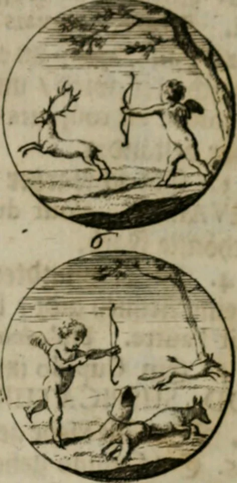 An illustration from Devises et emblemes anciennes & modernes, tirées des plus celebres auteurs, oder, Emblematische Gemüths-Vergnügung : bey Betrachtung siben hundert und funffzehen der curieusesten und ergötzlichen Sinn-Bildern, mit ihren zuständigen teutsch-lateinisch-französisch- und italianischen Beyschrifften, 1695, leaf 104