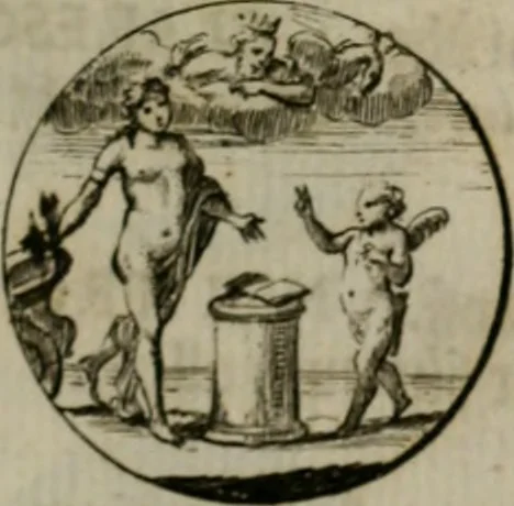 An illustration from Devises et emblemes anciennes & modernes, tirées des plus celebres auteurs, oder, Emblematische Gemüths-Vergnügung : bey Betrachtung siben hundert und funffzehen der curieusesten und ergötzlichen Sinn-Bildern, mit ihren zuständigen teutsch-lateinisch-französisch- und italianischen Beyschrifften, 1695, leaf 106