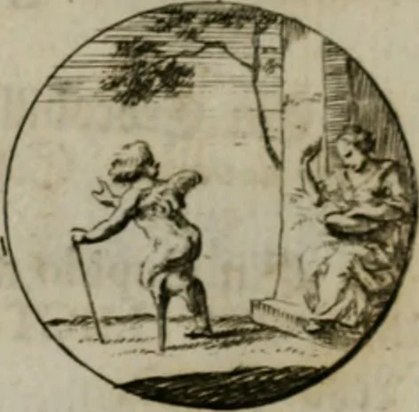An illustration from Devises et emblemes anciennes & modernes, tirées des plus celebres auteurs, oder, Emblematische Gemüths-Vergnügung : bey Betrachtung siben hundert und funffzehen der curieusesten und ergötzlichen Sinn-Bildern, mit ihren zuständigen teutsch-lateinisch-französisch- und italianischen Beyschrifften, 1695, leaf 106