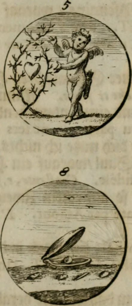 An illustration from Devises et emblemes anciennes & modernes, tirées des plus celebres auteurs, oder, Emblematische Gemüths-Vergnügung : bey Betrachtung siben hundert und funffzehen der curieusesten und ergötzlichen Sinn-Bildern, mit ihren zuständigen teutsch-lateinisch-französisch- und italianischen Beyschrifften, 1695, leaf 108