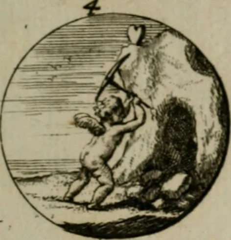 An illustration from Devises et emblemes anciennes & modernes, tirées des plus celebres auteurs, oder, Emblematische Gemüths-Vergnügung : bey Betrachtung siben hundert und funffzehen der curieusesten und ergötzlichen Sinn-Bildern, mit ihren zuständigen teutsch-lateinisch-französisch- und italianischen Beyschrifften, 1695, leaf 110