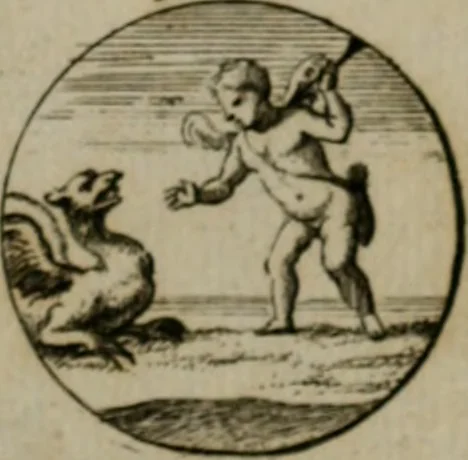 An illustration from Devises et emblemes anciennes & modernes, tirées des plus celebres auteurs, oder, Emblematische Gemüths-Vergnügung : bey Betrachtung siben hundert und funffzehen der curieusesten und ergötzlichen Sinn-Bildern, mit ihren zuständigen teutsch-lateinisch-französisch- und italianischen Beyschrifften, 1695, leaf 110