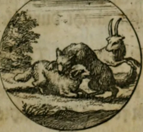 An illustration from Devises et emblemes anciennes & modernes, tirées des plus celebres auteurs, oder, Emblematische Gemüths-Vergnügung : bey Betrachtung siben hundert und funffzehen der curieusesten und ergötzlichen Sinn-Bildern, mit ihren zuständigen teutsch-lateinisch-französisch- und italianischen Beyschrifften, 1695, leaf 14
