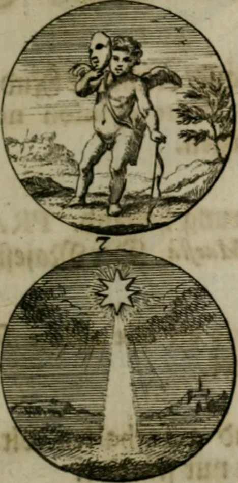 An illustration from Devises et emblemes anciennes & modernes, tirées des plus celebres auteurs, oder, Emblematische Gemüths-Vergnügung : bey Betrachtung siben hundert und funffzehen der curieusesten und ergötzlichen Sinn-Bildern, mit ihren zuständigen teutsch-lateinisch-französisch- und italianischen Beyschrifften, 1695, leaf 18