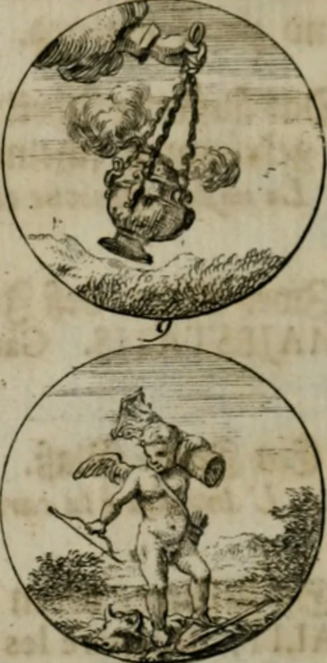 An illustration from Devises et emblemes anciennes & modernes, tirées des plus celebres auteurs, oder, Emblematische Gemüths-Vergnügung : bey Betrachtung siben hundert und funffzehen der curieusesten und ergötzlichen Sinn-Bildern, mit ihren zuständigen teutsch-lateinisch-französisch- und italianischen Beyschrifften, 1695, leaf 18