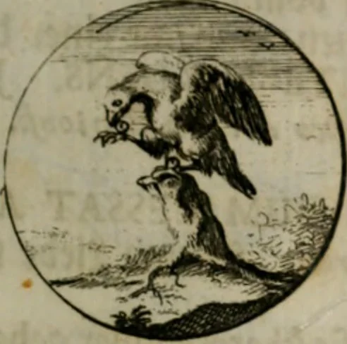 An illustration from Devises et emblemes anciennes & modernes, tirées des plus celebres auteurs, oder, Emblematische Gemüths-Vergnügung : bey Betrachtung siben hundert und funffzehen der curieusesten und ergötzlichen Sinn-Bildern, mit ihren zuständigen teutsch-lateinisch-französisch- und italianischen Beyschrifften, 1695, leaf 20