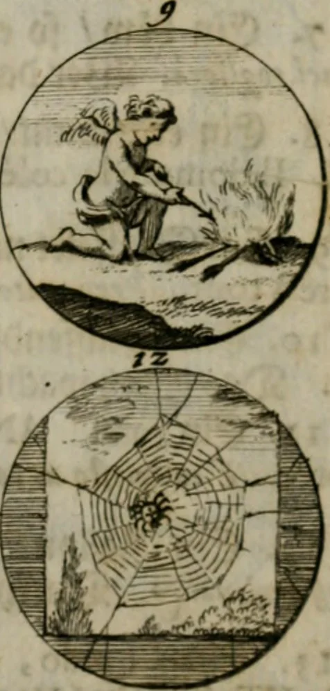 An illustration from Devises et emblemes anciennes & modernes, tirées des plus celebres auteurs, oder, Emblematische Gemüths-Vergnügung : bey Betrachtung siben hundert und funffzehen der curieusesten und ergötzlichen Sinn-Bildern, mit ihren zuständigen teutsch-lateinisch-französisch- und italianischen Beyschrifften, 1695, leaf 24