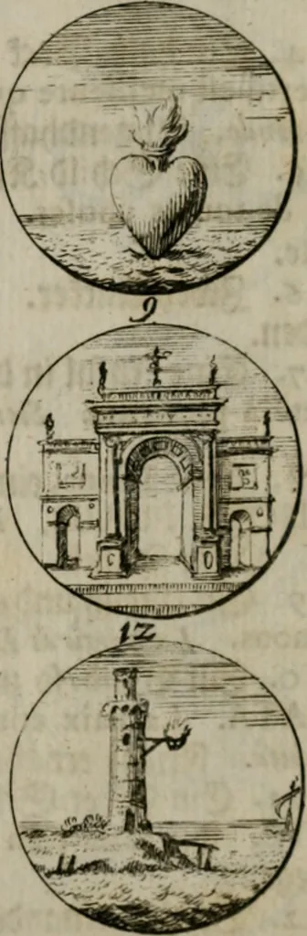 An illustration from Devises et emblemes anciennes & modernes, tirées des plus celebres auteurs, oder, Emblematische Gemüths-Vergnügung : bey Betrachtung siben hundert und funffzehen der curieusesten und ergötzlichen Sinn-Bildern, mit ihren zuständigen teutsch-lateinisch-französisch- und italianischen Beyschrifften, 1695, leaf 32