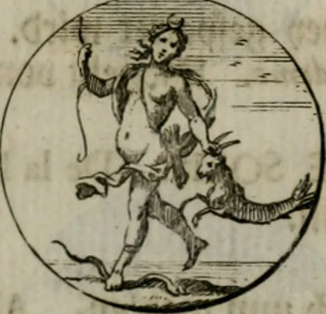 An illustration from Devises et emblemes anciennes & modernes, tirées des plus celebres auteurs, oder, Emblematische Gemüths-Vergnügung : bey Betrachtung siben hundert und funffzehen der curieusesten und ergötzlichen Sinn-Bildern, mit ihren zuständigen teutsch-lateinisch-französisch- und italianischen Beyschrifften, 1695, leaf 34