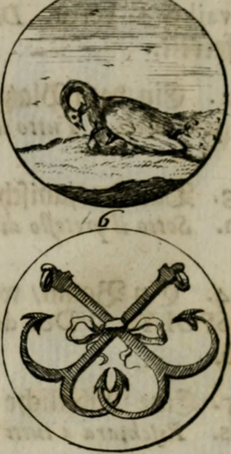 An illustration from Devises et emblemes anciennes & modernes, tirées des plus celebres auteurs, oder, Emblematische Gemüths-Vergnügung : bey Betrachtung siben hundert und funffzehen der curieusesten und ergötzlichen Sinn-Bildern, mit ihren zuständigen teutsch-lateinisch-französisch- und italianischen Beyschrifften, 1695, leaf 34