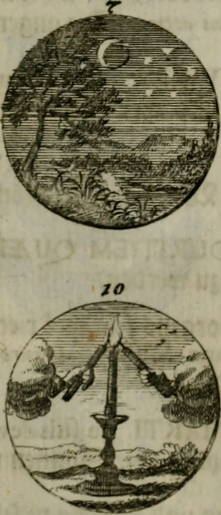 An illustration from Devises et emblemes anciennes & modernes, tirées des plus celebres auteurs, oder, Emblematische Gemüths-Vergnügung : bey Betrachtung siben hundert und funffzehen der curieusesten und ergötzlichen Sinn-Bildern, mit ihren zuständigen teutsch-lateinisch-französisch- und italianischen Beyschrifften, 1695, leaf 36
